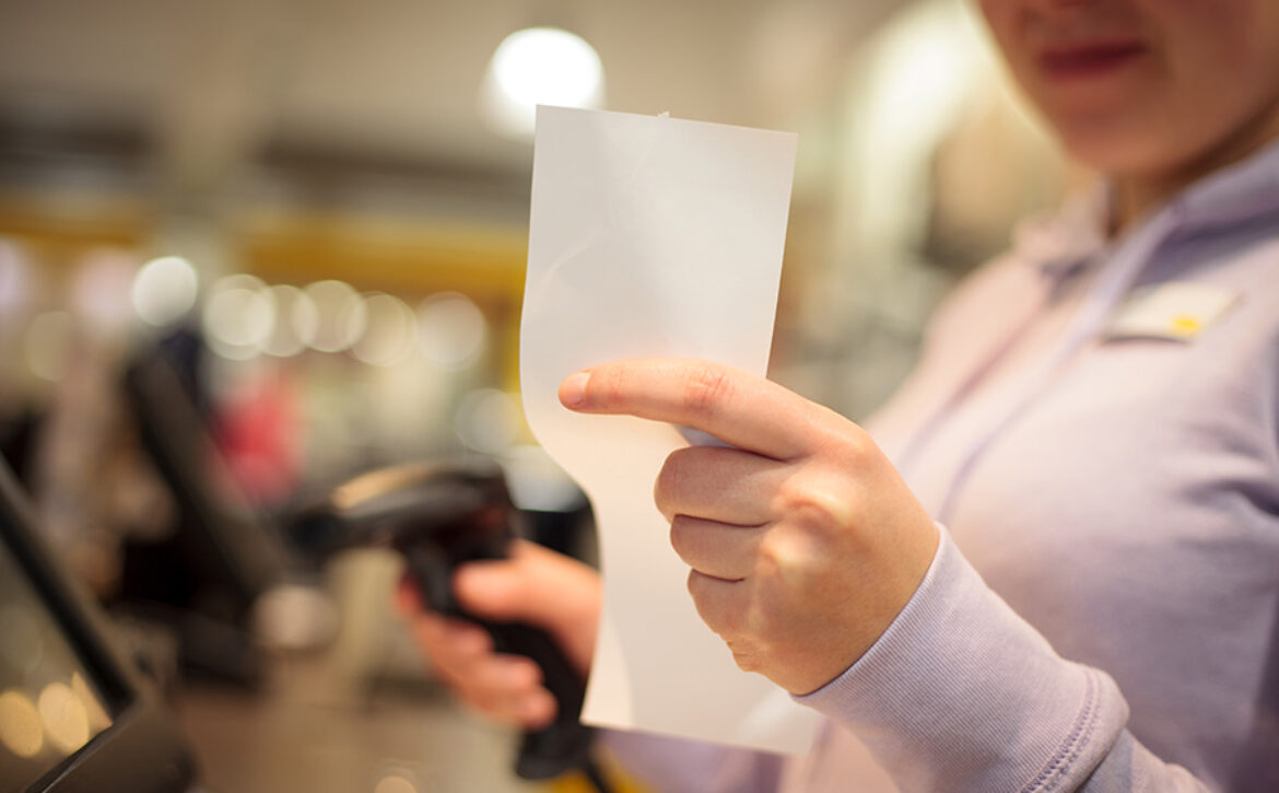 Young woman hands waiting for a prints of invoice for a customer